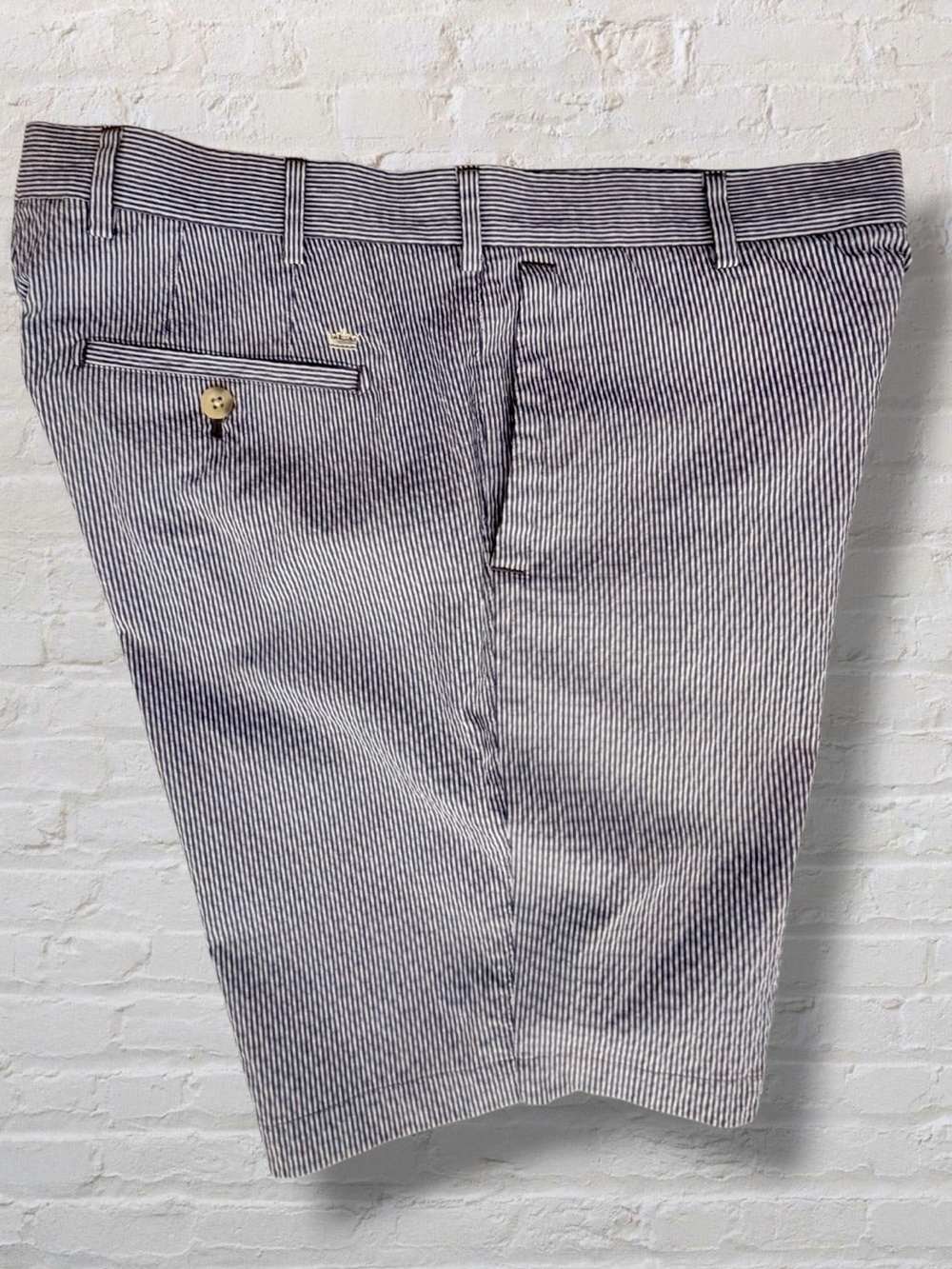 Peter Millar Featherweight Seersucker Shorts Mens 32 Navy White Stripe Golf